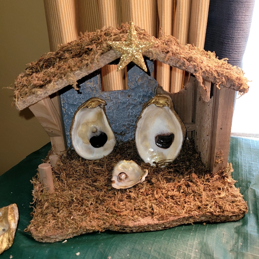 Oyster shell nativity scene ooak